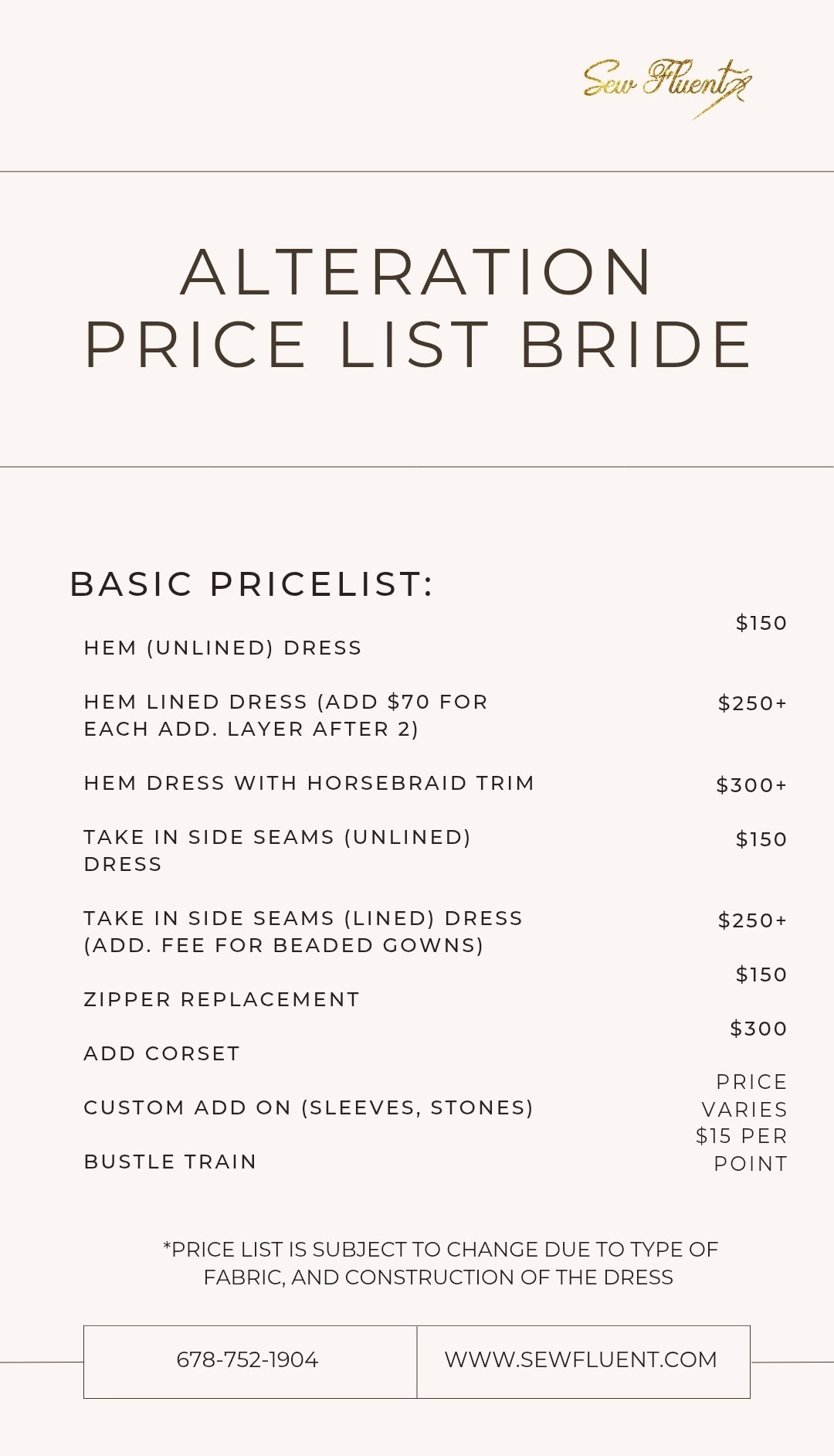 Bridal Appointment Alterations